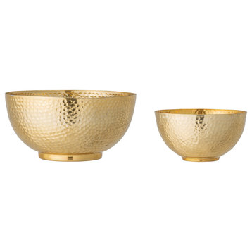 Gold Hammered Metal Bowls, 2-Piece Set