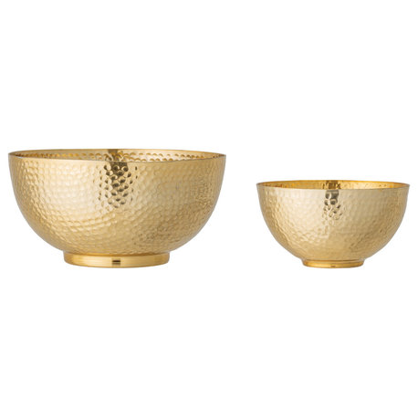 Gold Hammered Metal Bowls, 2-Piece Set