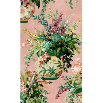 Vintage inspired Hidden Jungle Wallpaper, Pink, Double Roll