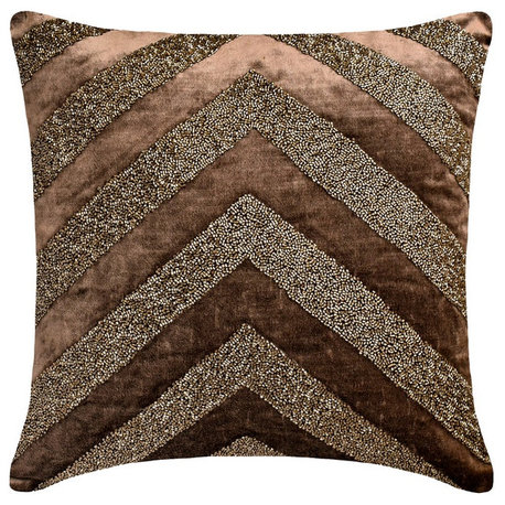 Brown Velvet Beaded Embroidery 16"x16" Throw Pillow Cover - Brown Summit