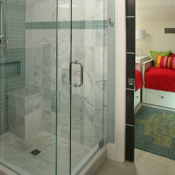 Guest bathroom with unique tile details