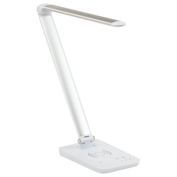 Pemberly Row Pivoting LED Lamp- Wireless Charging Pad & USB Port - Silver