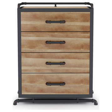 Industrial Vertical Dresser, Cube Design With & Sand Black Pull Handles, Natural