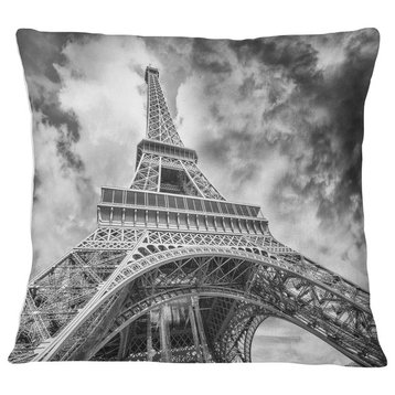 Black and White View of Paris Paris Eiffel Tower Cityscape Throw Pillow, 16"x16"
