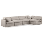 Meridian Furniture - Indulge Upholstered Modular L-Shaped Sectional, Beige, 5-Piece: 3 Armless Chair, 2 Corner Chair, Down Stuffed Linen Textured Fabric - Experience ultimate comfort and style with our beige linen textured fabric Indulge Sectional. The luxurious linen texture of the fabric will elevate the aesthetic of any room. This sofa provides ample space for you to relax while its modular build offers the option of unlimited configurations. Whether you're looking to add a stylish element to your living room or a comfortable seating option to your bedroom, this sofa is the perfect choice.