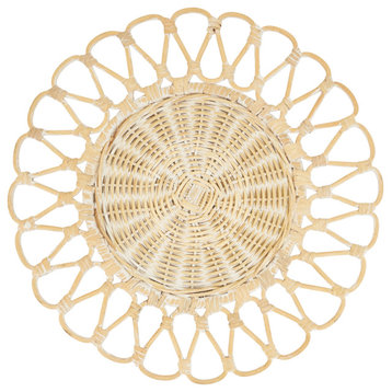 Rattan Placemats With Cutwork Design (Set of 4), White, 15"x15"