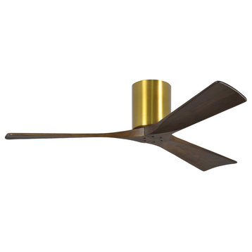Irene 3 Blade Paddle Ceiling Fan With Walnut Tone Blades, Brass Finish, 52"