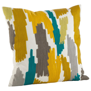 Bright Brushstroke Cotton Down Filled Throw Pillow, Chartreuse