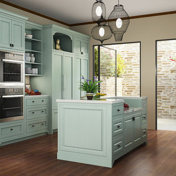 Traditional Fashionable Kitchen with light green lacquer