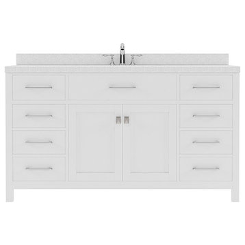 Caroline 60" Single Bath Vanity, White, White Quartz Top and Round Sink