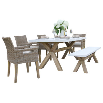 6-Piece Ivory Composite, Wheat Wicker and Eucalyptus Wash Rectangle Dining Set