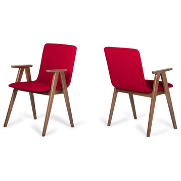 Dot Modern Red and Walnut Dining Chair, Set of 2