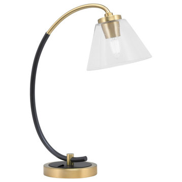 1-Light Desk Lamp, Matte Black/New Age Brass Finish, 7" Clear Bubble Glass