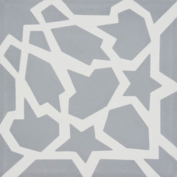 Moroccan Mosaic and Tile House - Bahja Handmade Cement Tile, Gray/White, Sample - Wall And Floor Tile