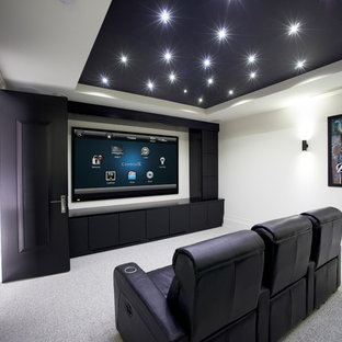Design ideas for a contemporary home cinema in Wichita.