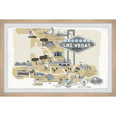 Marmont Hill Illustrated Map of Las Vegas Strip Framed Wall Art, 24 x 36
