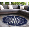 Frontporch Compass Indoor/Outdoor Rug, Navy, 5' Round