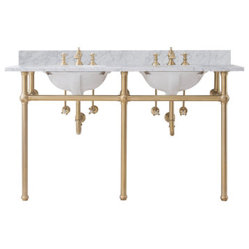 Embassy 60" Wide Double Wash Stand, P-Trap, Countertop With Basin, Faucet
