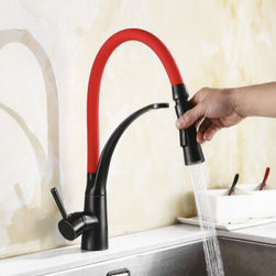 Art Designed Black Bronze Brass with Red Color Kitchen Sink Faucet T0193P - Kitchen Faucets