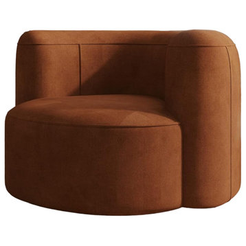 Contemporary Accent Chair, Barrel Silhouette & Soft Velvet Upholstery, Tangerine