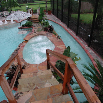 Pool with Bridge to Sauna Island