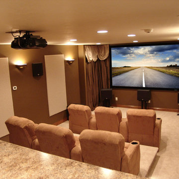 Neutral Transitional Home Theater with Bar