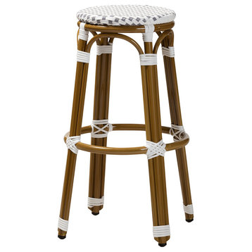 Johann Classic French Indoor/Outdoor Gray and White Bamboo Bistro Bar Stool