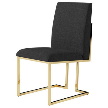 Black Dining Chair Upholstered Linen Side Chair Stainless Steel Leg (Set of 2)
