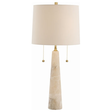 Sidney Table Lamp 2-Light Snow Marble  Brass Putty Microfiber Shade 33.5"H