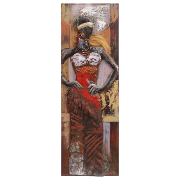 "Miss-tic" Primo Mixed Media Hand Painted Iron Woman Wall Sculpture, 20"x 60"