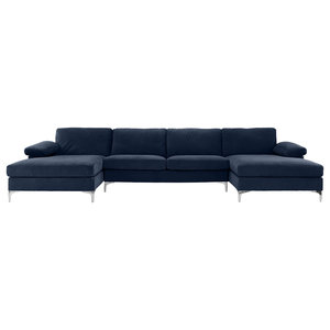Large Velvet Fabric U-Shape Sectional Sofa - Contemporary