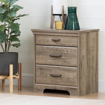 South Shore Versa Nightstand With Charging Station And Drawers, Weathered Oak