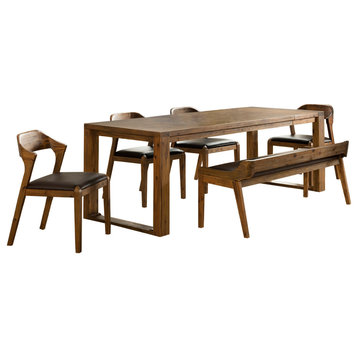 Rasmus 6-Piece Dining Set, Chestnut Wire-Brush, Bench/4 Side Chairs