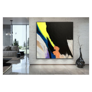 Strong 60x60 IN Black neon modern Art Large Abstract Painting White