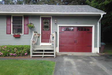 Small elegant gray one-story wood exterior home photo in Burlington
