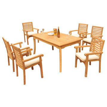 7-Piece Outdoor Teak Dining Set: 60" Rectangle Table, 6 Hari Stacking Arm Chairs