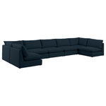 Meridian Furniture - Mackenzie Linen Textured Fabric 7-Piece Modular U-Shaped Sectional, Navy - Mix and match the pieces from the Mackenzie series to create a beautiful seating group that's perfect for the whole gang. These exceptionally crafted sofas, sectionals, and other components are meant to be put together into an infinite number of configurations based on your particular needs and space requirements. Each is upholstered from top to bottom in soft durable linen textured in your choice of colors. Attach the pieces of your choice easily thanks to the included attachment latches.