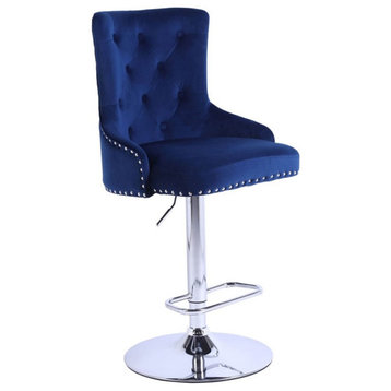 Alexent Modern Glam Velvet Bar Stool Chairs Adjustable Height - NAVY SET OF 4