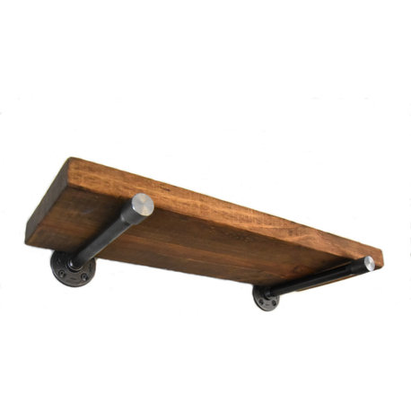 Yellowstone II Rustic Farmhouse Floating Shelf With Pipe Brackets, 40"