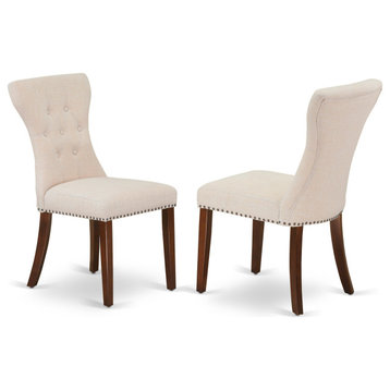Gallatin Parson Chair, Mahogany Leg And Light Beige Fabric Color Set of 2