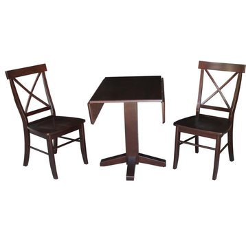 Traditional Dining Set, Tabletop With Drop Leaves and X Back Chairs, Rich Mocha