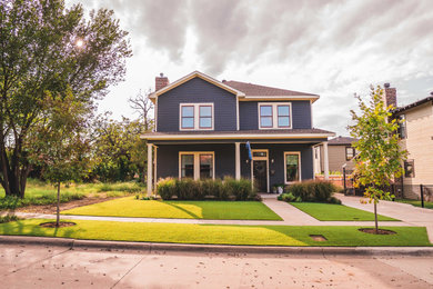 Mid-sized blue two-story exterior home idea in Dallas