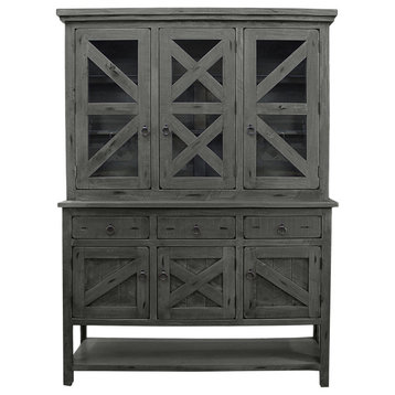 Rustic Extra Wide Dining Hutch and Buffet, Iron Ore