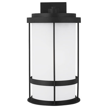 Sea Gull Wilburn XL 1-LT Outdoor Wall Lantern, Black/Satin/White