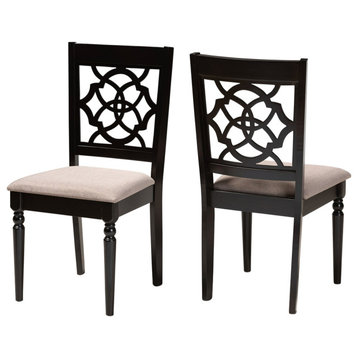 Hailee Sand Upholstered and Espresso Wood 2-Piece Dining Chair Set