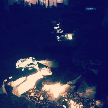 Pondless Water Feature/Flagstone Patio and Fire Pit/Mossrock Seating Wall