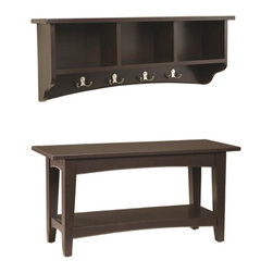 Alaterre Furniture - Shaker Cottage Storage Coat Hook, Bench Set, Chocolate - Hall Trees