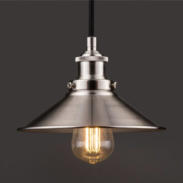 Andante Industrial Factory Pendant With LED Bulb, Brushed Nickel