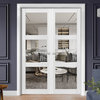 Interior Solid French Double Doors Clear Glass 3 Lites, Lucia 2555 Matte White, 48" X 84"