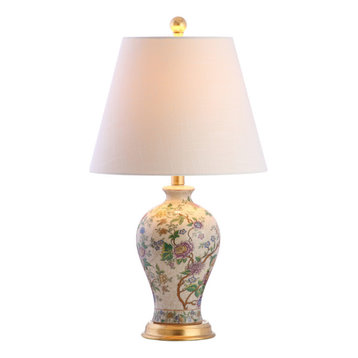 Grace 24" Floral Table Lamp, Multi and Brass